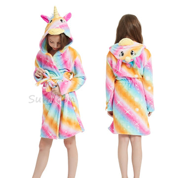 Girls Fleece Unicorn Hooded Bathrobes